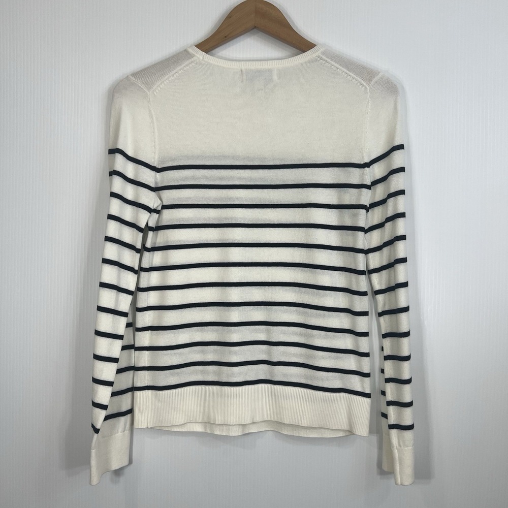 Banana Republic Forever Striped Sweater Womens Size XS White Black Cotton Crew - Picture 4 of 10